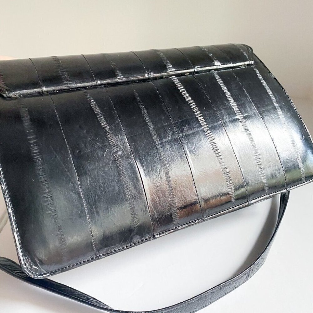 Vintage Eel Skin  Black Convertible Shoulder Clutch Bag - Picture 7 of 11